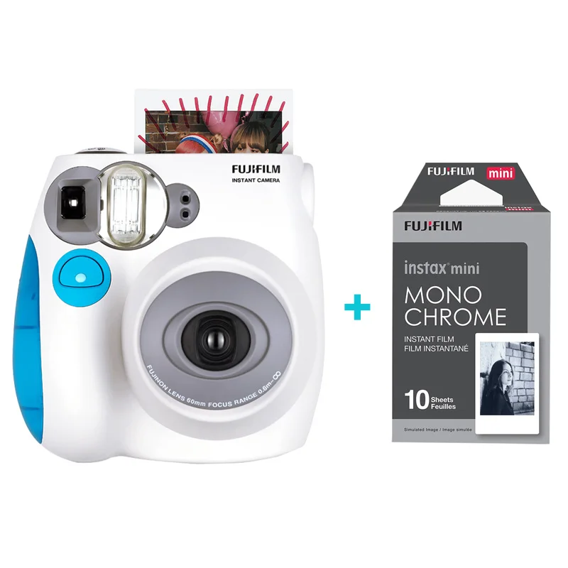 Мгновенная фотокамера Fujifilm Instax Mini 7s синий и монохромный комплект бесплатная