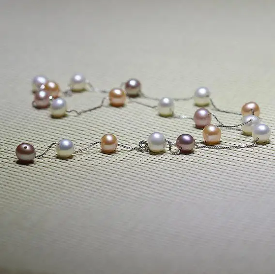 Идеальное 7 - 8 мм белый розовый фиолетовый пресной воды жемчужное ожерелье мода