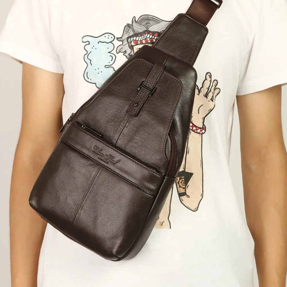 Мужская нагрудная Сумка слинг из 100% натуральной кожи повседневная винтажная