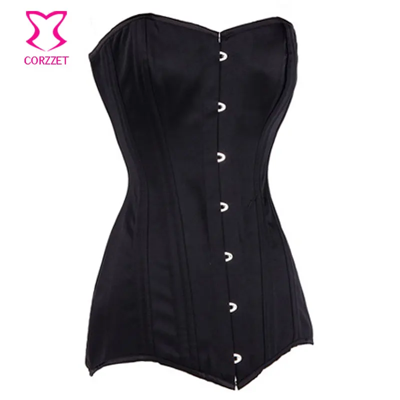Корсетный корсет черного цвета из хлопка и стали с обвалом длинный туловищем