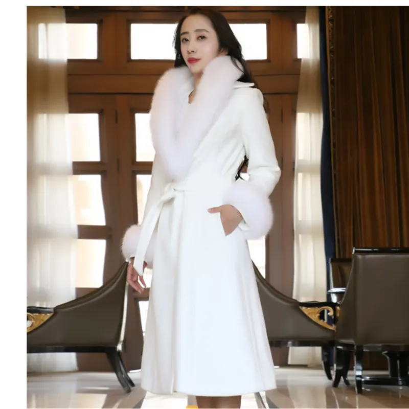 Белое шерстяное пальто для женщин осеннее в Корейском стиле высокое качество
