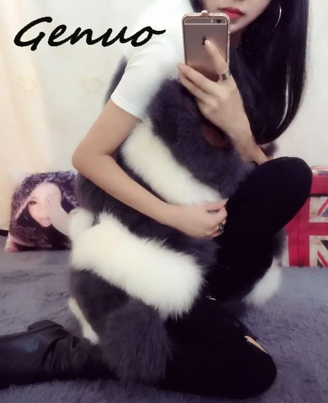 Genuo 2019 autumn and winter new fur fake fur vest vest women's slim fox fur stitching faux fur coat large size female S~2XL