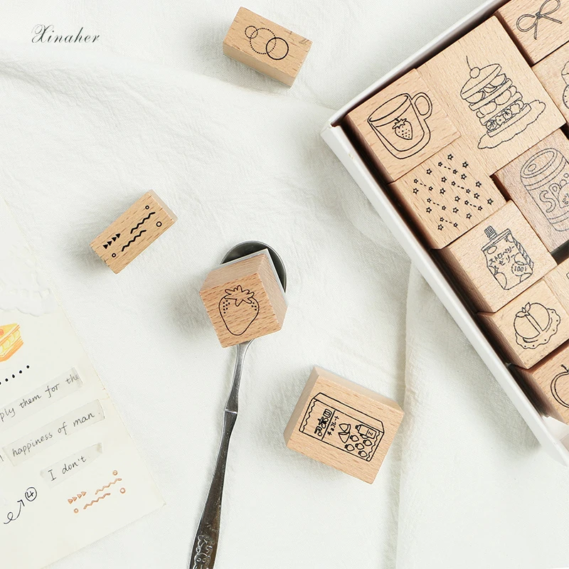 16 шт./компл. винтажные десертные напитки украшения Штампы деревянные и резиновые
