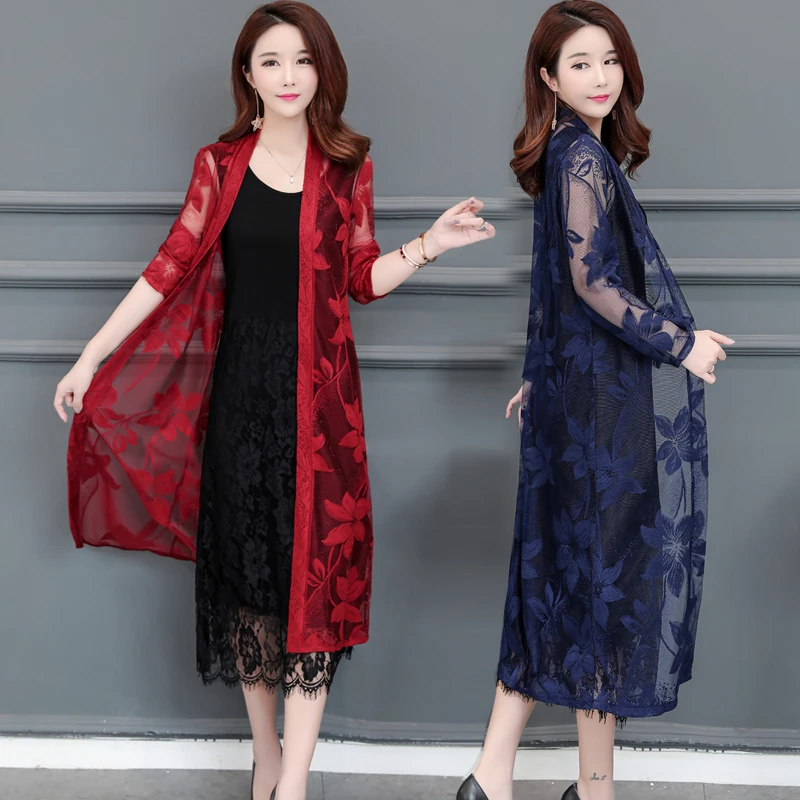 Женская кружевная Солнцезащитная одежда Длинная летняя рубашка в Корейском