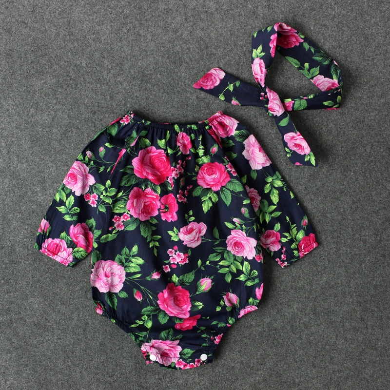 Комбинезон с длинным рукавом и цветочным принтом для новорожденных девочек |