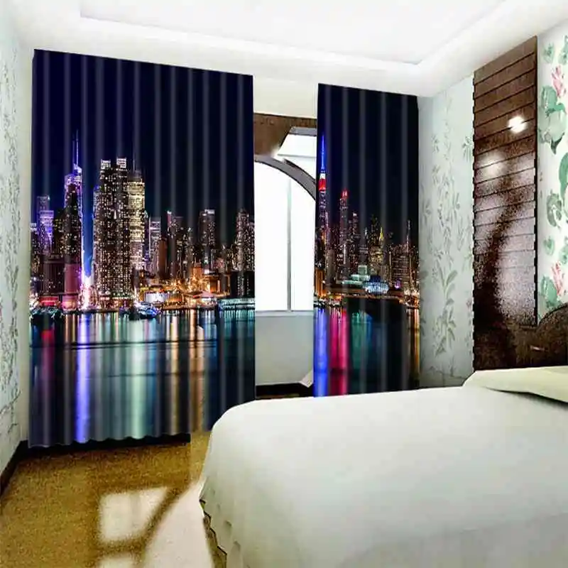 1Set Blackout Curtain Night Sky City Picture 3D Print Window Curtains Drapes For Living Bed Room Hotel Wall Tapestry | Дом и сад
