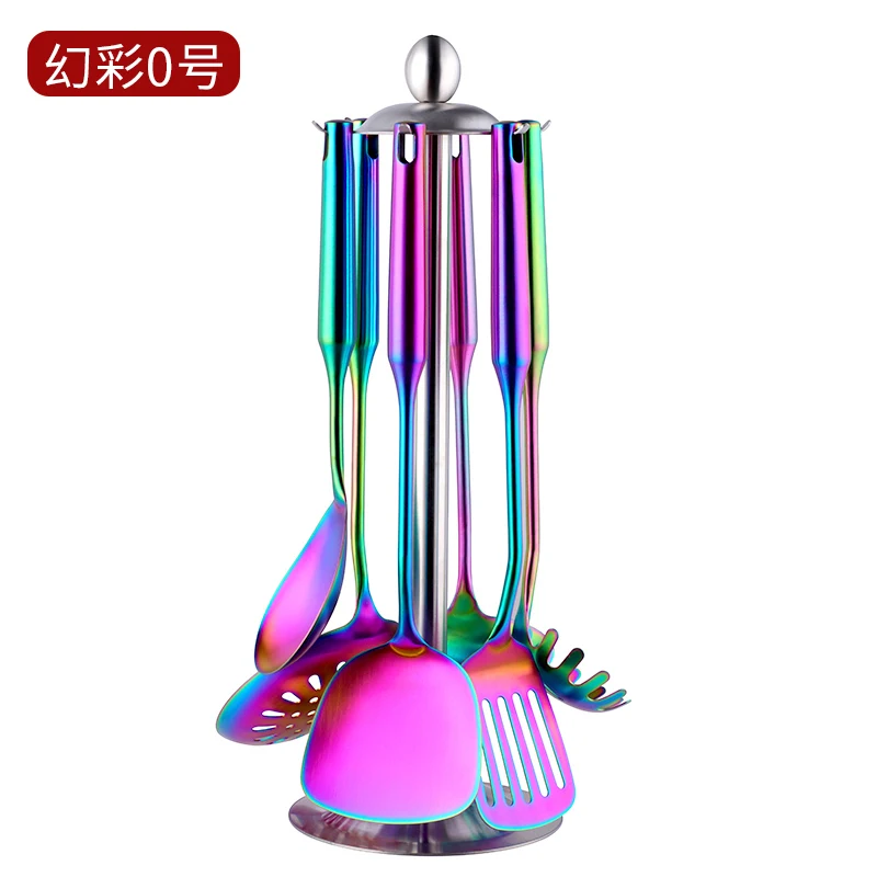Rainbow-7PCS 7 шт./компл. Нержавеющая сталь Радуга Кухня посуда с держателем Пособия по кулинарии Инструменты Набор Тернер ковш ложка для ресторанная столовая посуда - Цвет: Rainbow-7PCS