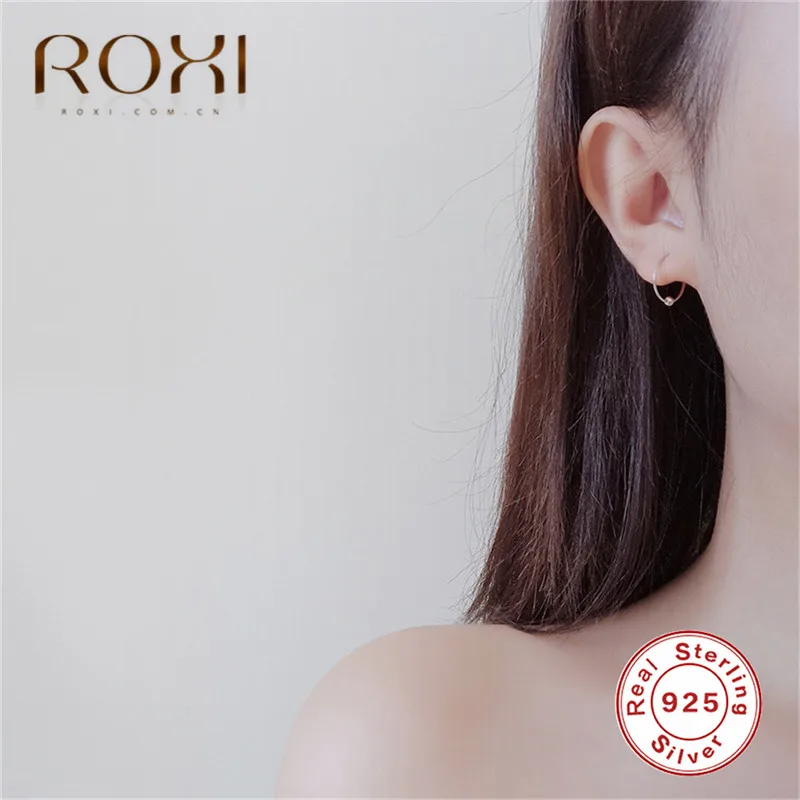 ROXI простые круглые серьги-кольца для женщин минималистичные Клипсы из бисера На серьгах модные ювелирные изделия 925 пробы серебряные серьги