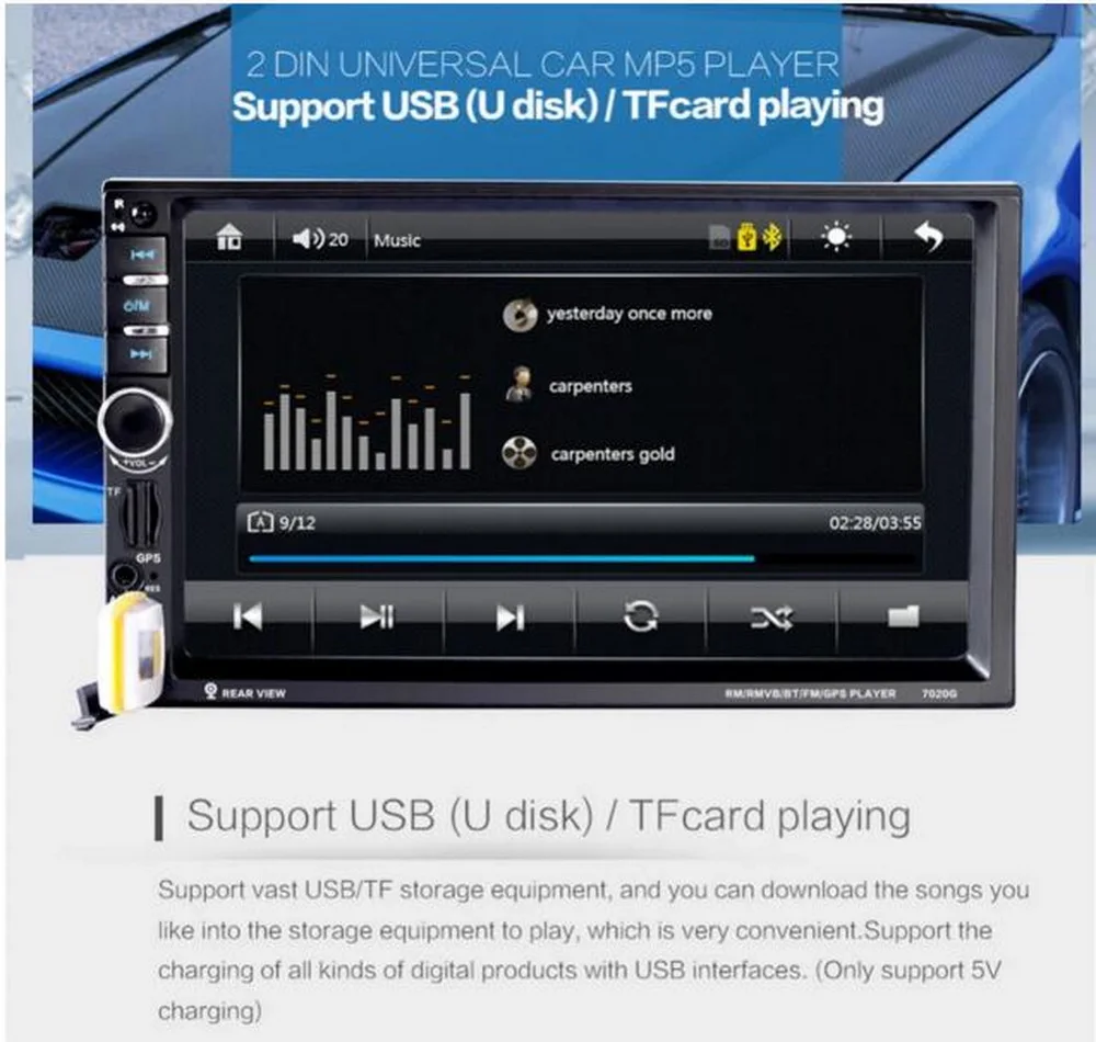 Автомобильное Зеркало с радио и картой для телефона Android MP5 плеер + задняя камера 7