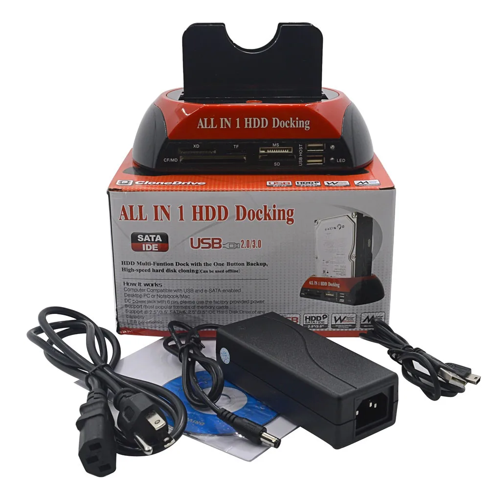 Разъем США все в 1 HDD док-станция двойной USB 2.0 2." 3.5" IDE SATA внешний HDD Box жесткий диск корпус Card Reader 3 ТБ