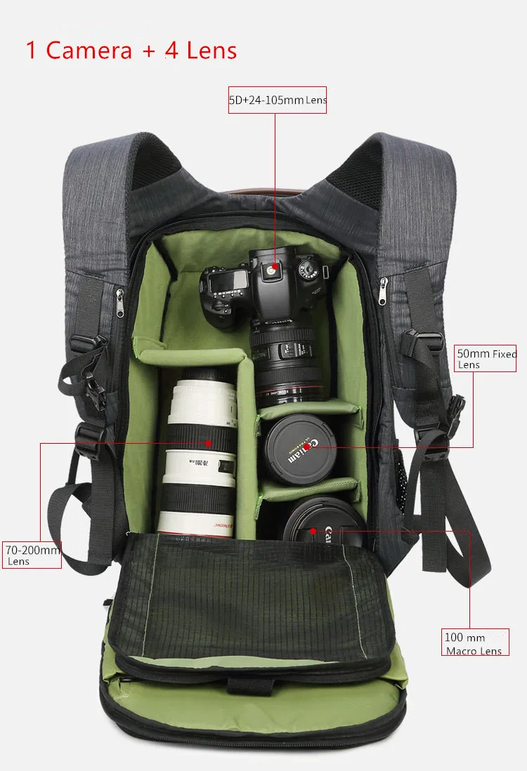 Большой емкости корейский стиль Открытый фотографии рюкзак DSLR водонепроницаемый нейлон камера/видео сумка с держателем штатива дождевик