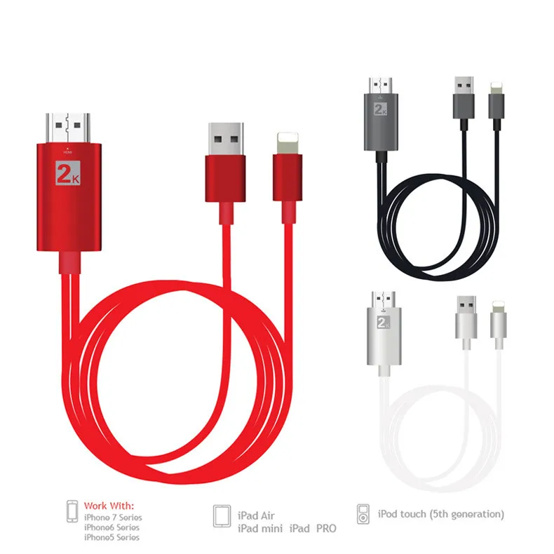 Алюминий 2K 1080P HD ТВ адаптеру HDMI/VGA/AV шнур для подключения к HDMI кабель ТВ АВ адаптер 2 м для iPhone X, 8, iPhone 6S Plus/7 Plus/8 iPad Air ISO 12
