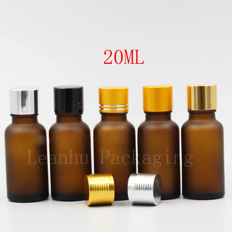 20ML Frosted Brown Essential Oil  Bottle With Aluminum Cap, Empty Cosmetic Containers, Refillable Glass Makeup Small Sample Bottle