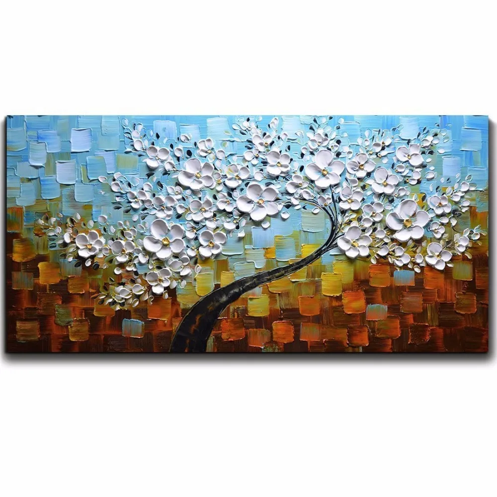 Hand-painted Modern Oil Painting on Canvas Palette knife Colorful 3D Flowers Paintings House living room Decor Wall Art Picture | Дом и сад