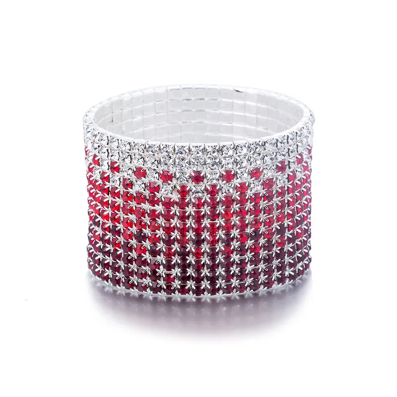 wedding bracelet 12 Rows Red and Clear Crystal Combination Wedding Bracelet Silver Plated Bridal Jewelry Rhinestone Stretch Bangles Bracelet - Окраска металла: wedding bracelet