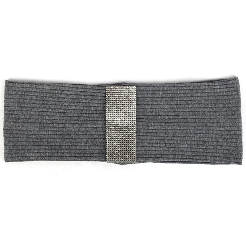 Dark Gray Silver Женская рифлёная головная повязка красочные аксессуары из стразов Алмазная плоская эластичная повязка для волос для женщин Полосатый тюрбан DT794 - Цвет: Dark Gray Silver
