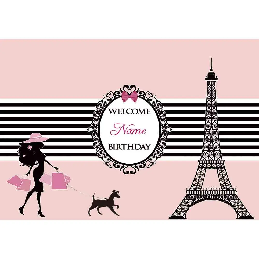 Allenjoy фон для фотосъемки на день рождения розовый Эйфелева башня полосы Цветочная