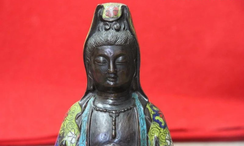 10 буддизм Бронза Медь cloisonne Bodhisattva Deity Kwan-Yin статуя Гуаньинь | Дом и сад