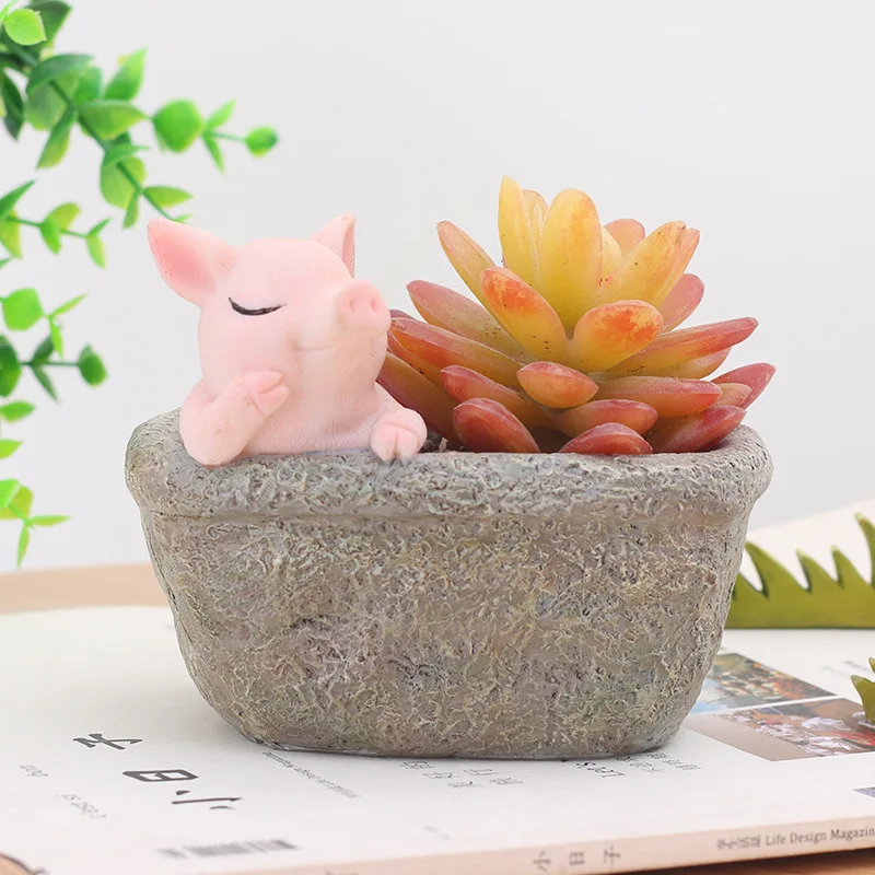 Суккулент цветочный горшок для растений милый животный питомник ResinBonsai кактус