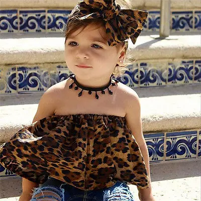 Британская мода одежда без бретелек для маленьких девочек леопардовая футболка +