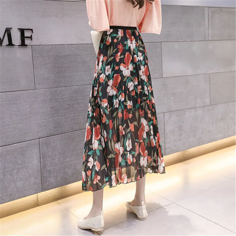 Fashion 2019 Women Chiffon Pleated BOHO Ladies Floral Jersey Gypsy Long Maxi Full Skirt | Женская одежда