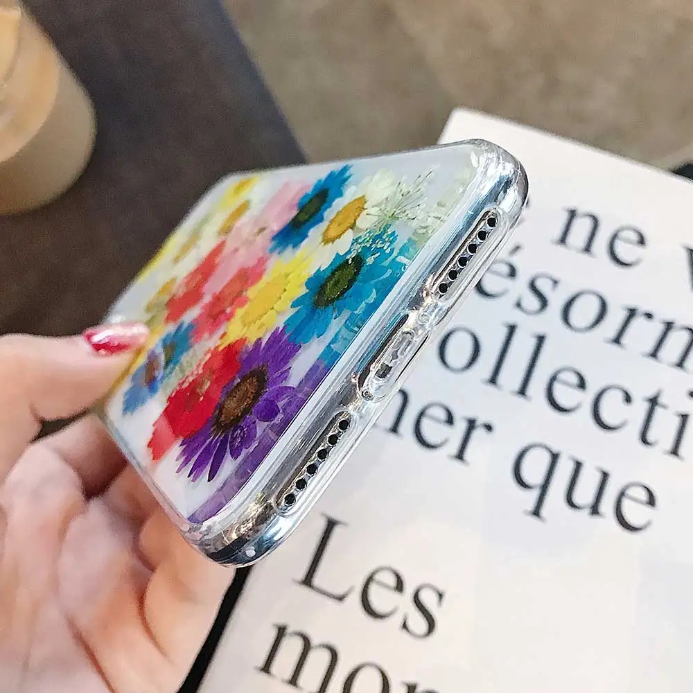 Настоящие сухие цветы Красочные розы ромашки задняя крышка для iphone 8 6 6s 7 plus xs max xr x