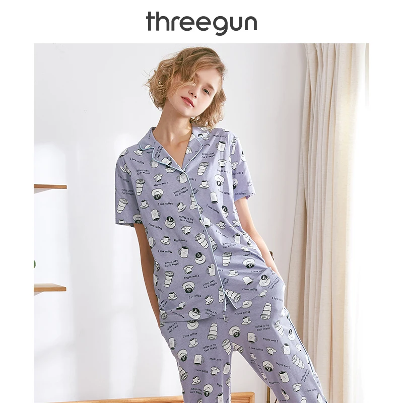 THREEGUN 2019 новые пижамные комплекты 100% хлопок высокого качественные пижамы Для
