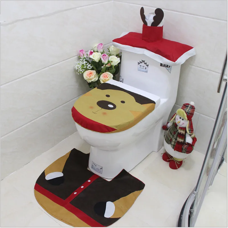 Santa Claus Rug Toilet Seat Cover Bathroom Set Snowman Merry Christmas Decoration Fancy Navidad Xmax Supplies | Дом и сад