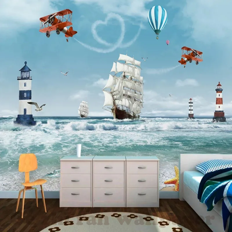 Пользовательские 3D обои для детской комнаты стен мультфильм парусник ребенок