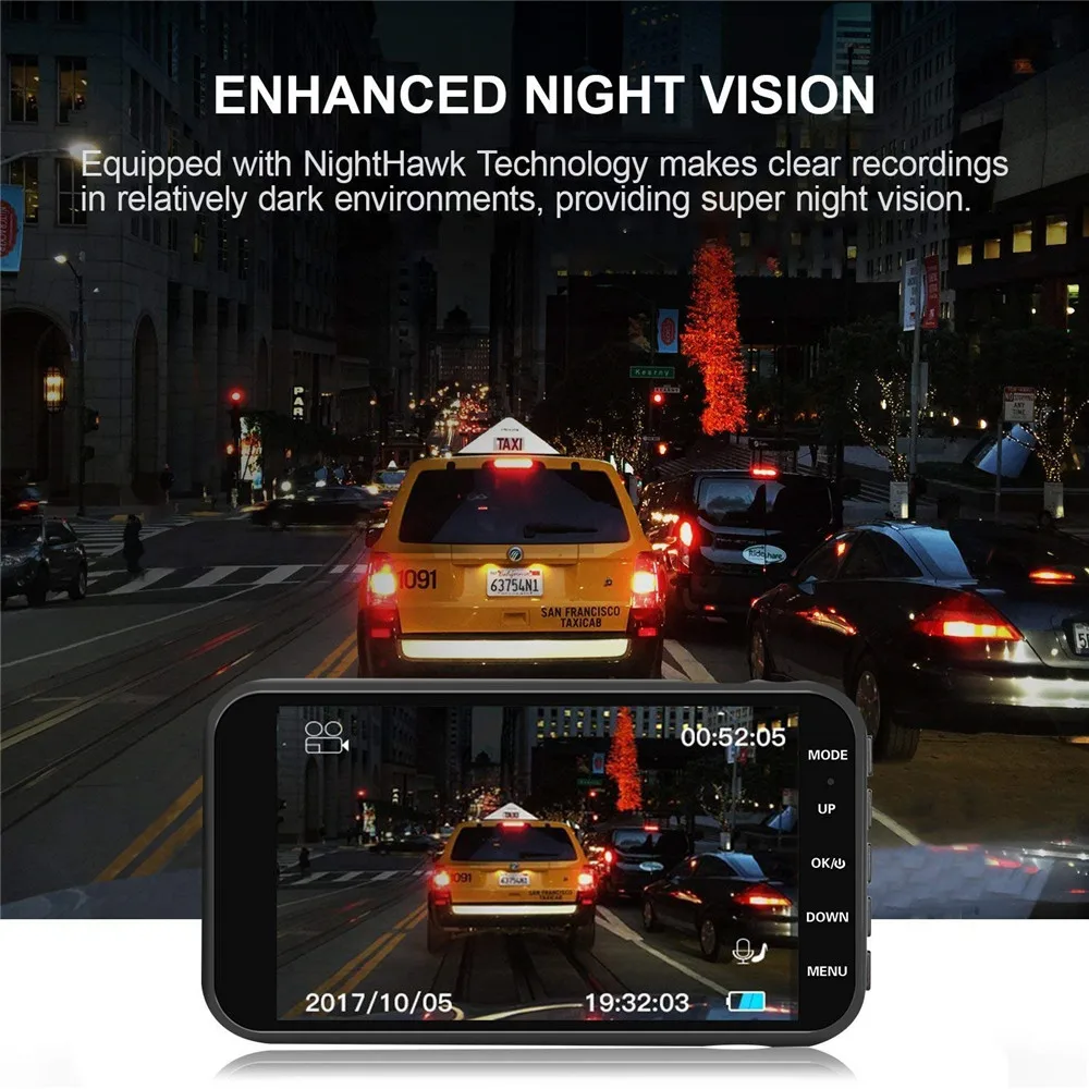 Ecartion 4 "Автомобильный видеорегистратор ADAS Dash Cam две камеры Фронтальная 1080P +