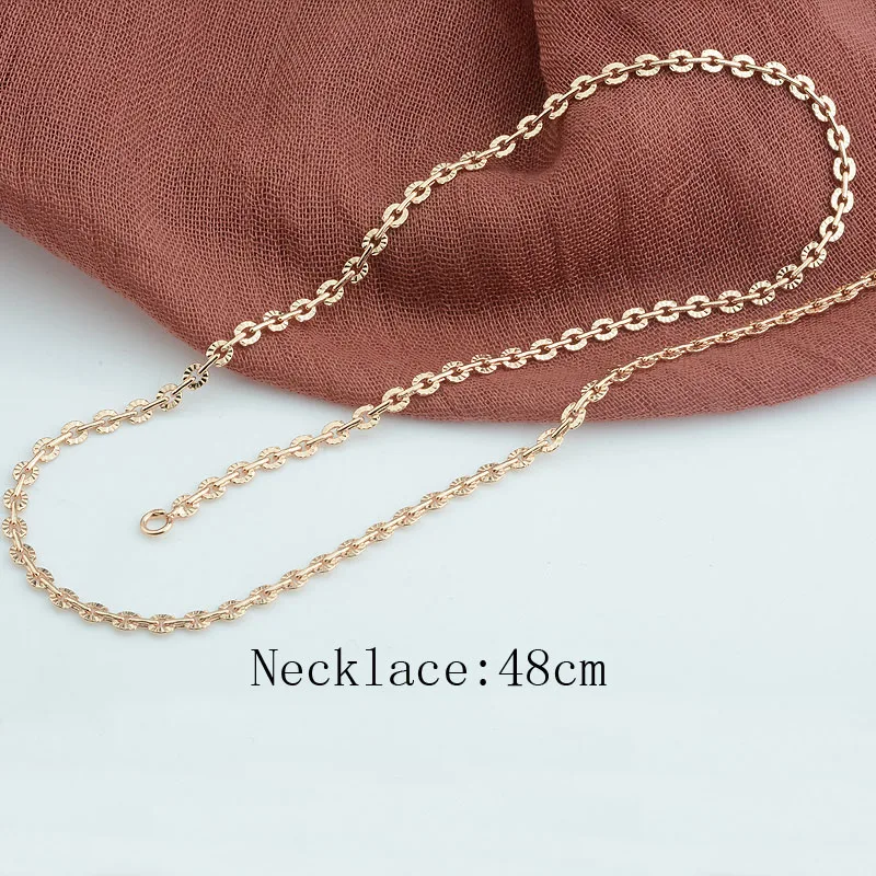 48cm necklace 3 мм женские гравированные круглые браслеты 585 розовое золото цвет звено цепи ожерелье - Окраска металла: 48cm necklace