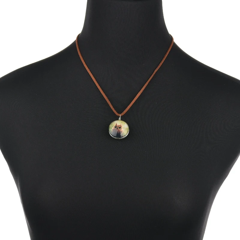 MissCyCy Vintage Leather Chain Duplex Glass Pendant Necklace Women Lovely Owl Necklaces Handmade Jewelry Accessories | Украшения и
