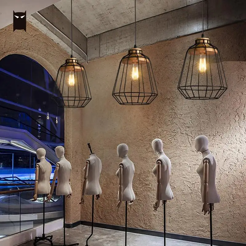 Подвесной светильник в виде птичьей клетки винтажный потолочный с железными