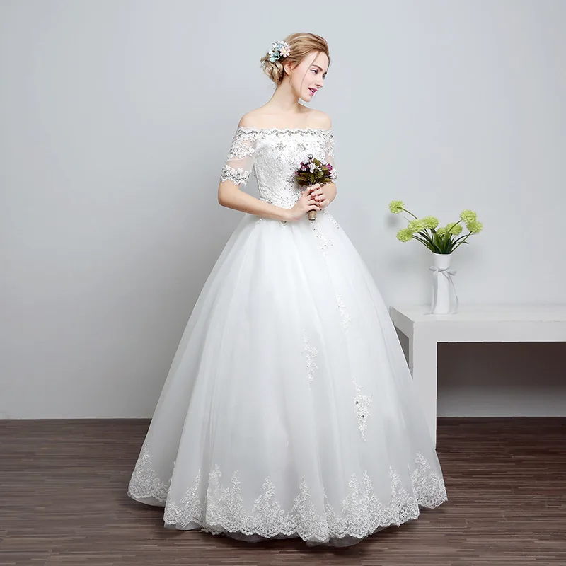 Элегантное кружевное платье с открытыми плечами украшенное кристаллами Vestidos De