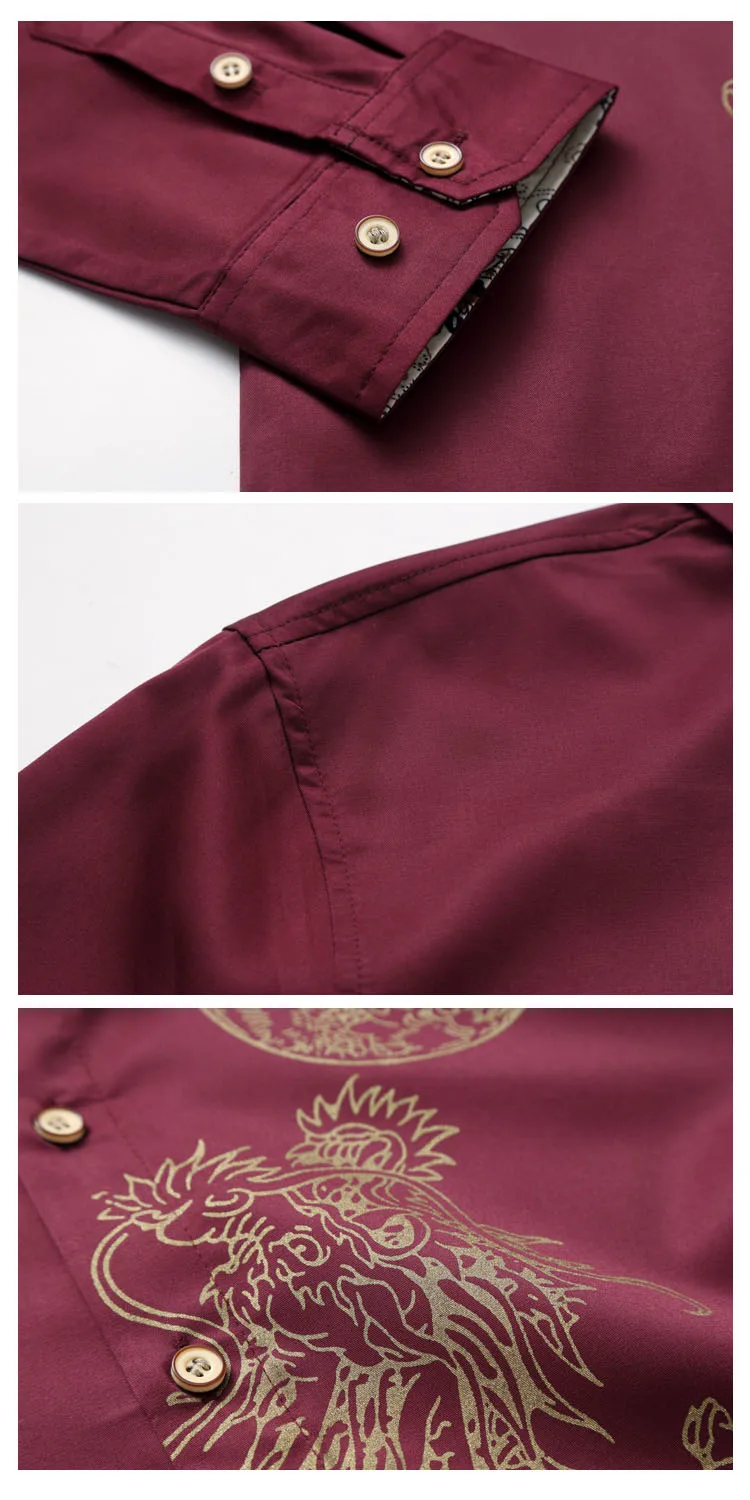 Модный бренд Camisa Masculina рубашка с длинными рукавами мужской старинный китайский традиционный Дракон печатных рубашки больших размеров 6XL 7XL