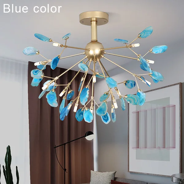 Blue color Уникальный канделябр с синим агатом, розовая Люстра для столовой, красивый декоративный кухонный светильник для фойе, завод - Цвет абажура: Blue color