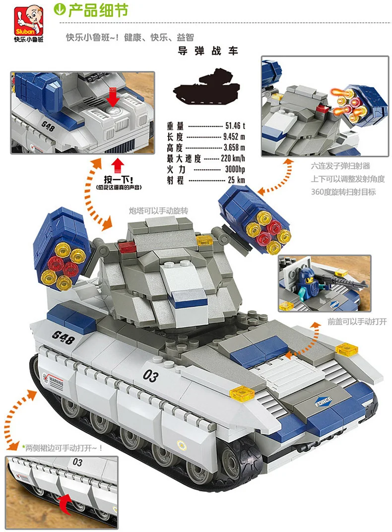 Sluban совместим с Lego войска из натуральной ракета Автоцистерна Модель Кирпичи