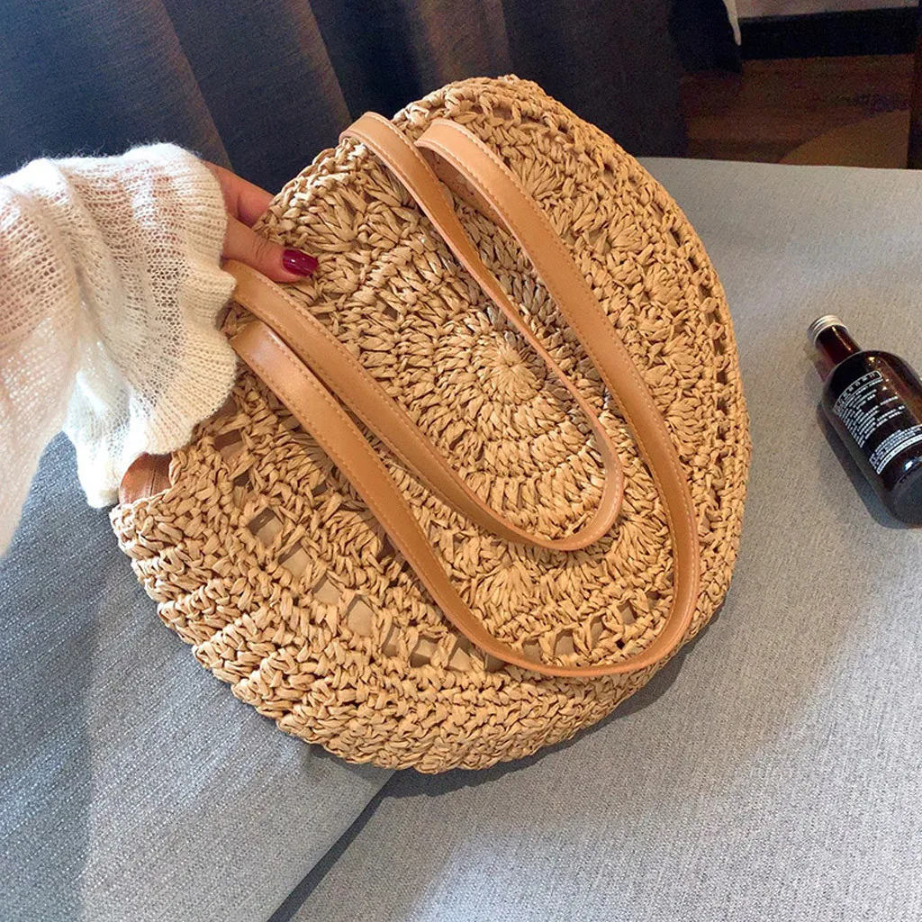 Соломенные сумки для женщин летние из ротанга bolsas круглые пляжные ручные трикотажные тканые сумки Большие Сумки sac bolsos de paja