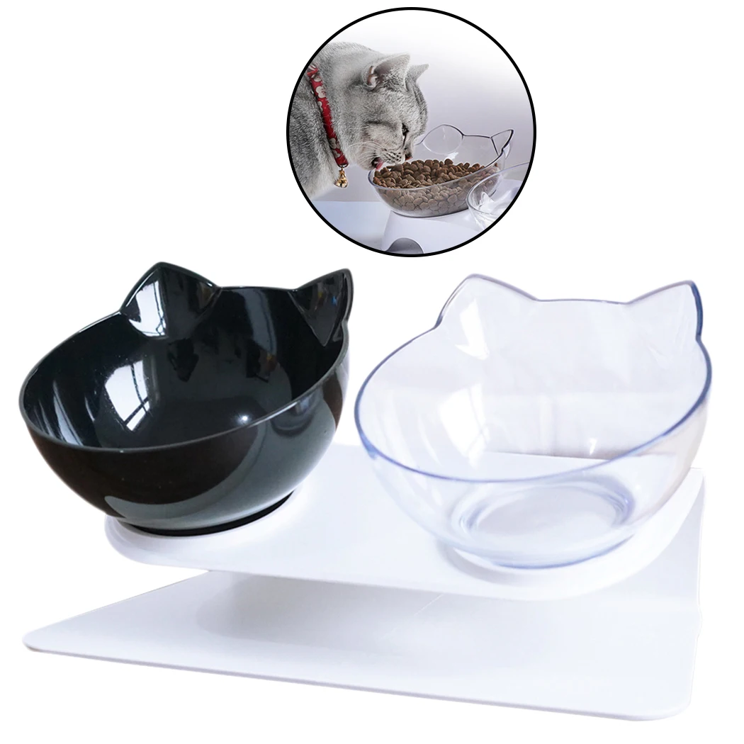Cute Cat Face Shape Non-Slip Pet Bowls Adjustable Dual-Bowl Tilting Dog Food Bowl With Scoop Feeding Supplies | Дом и сад
