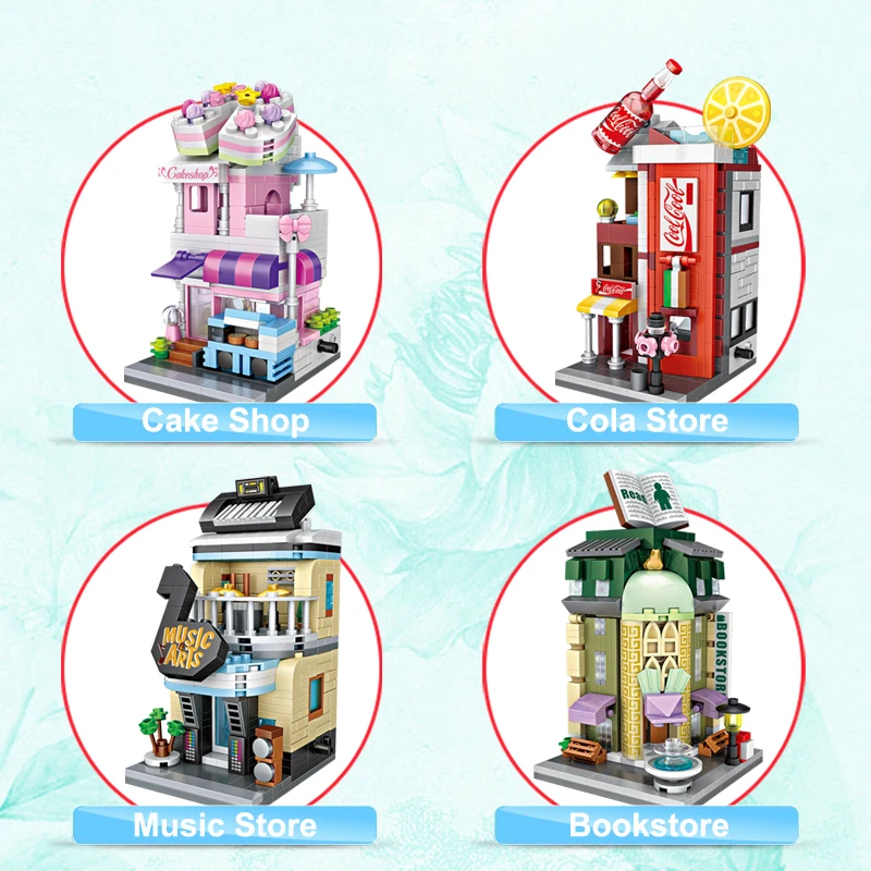 LOZ Mini Street Town строительные блоки детский магазин игрушек музыки тортов книжный