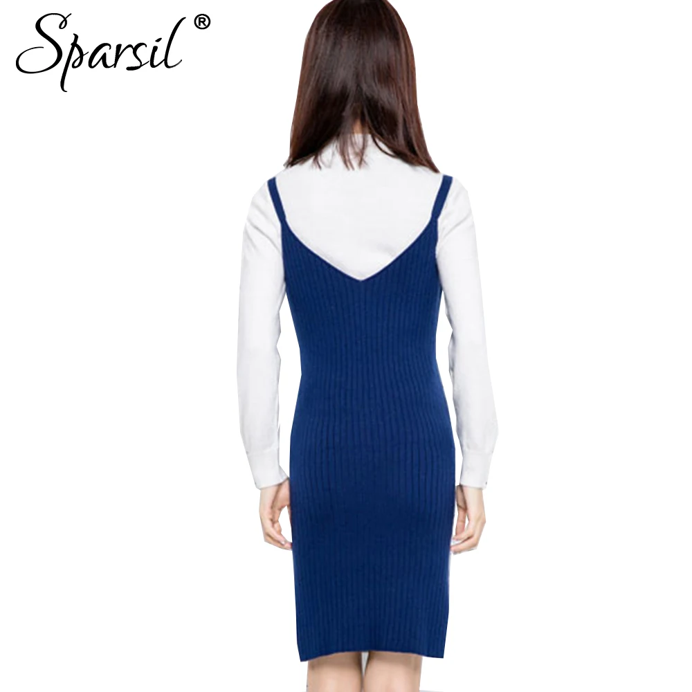 Sparsil Для женщин осень вязаный шерстяной платье комбинация двойным v образным