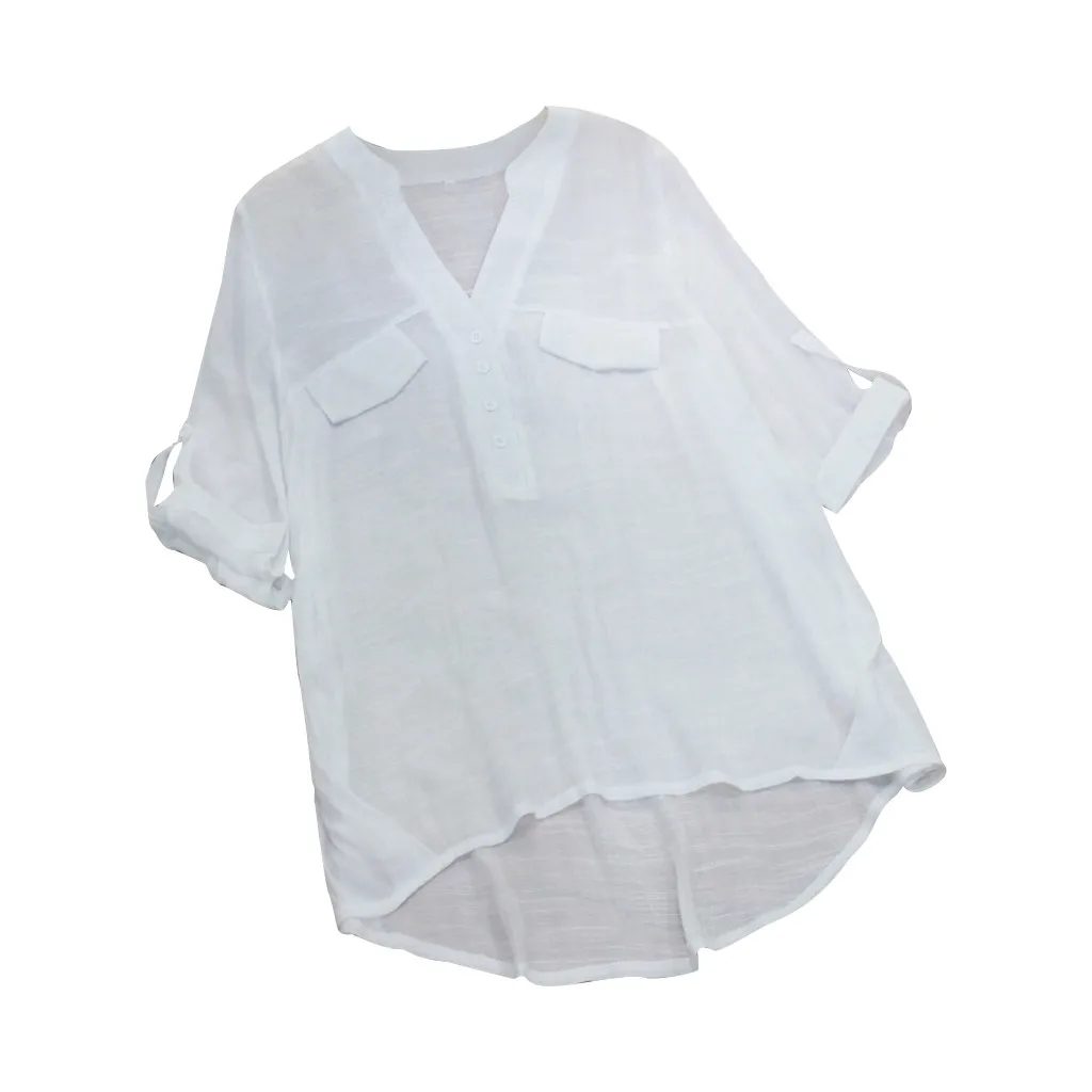 Женская Однотонная рубашка suemr с полурукавами пуговицами и асимметричным