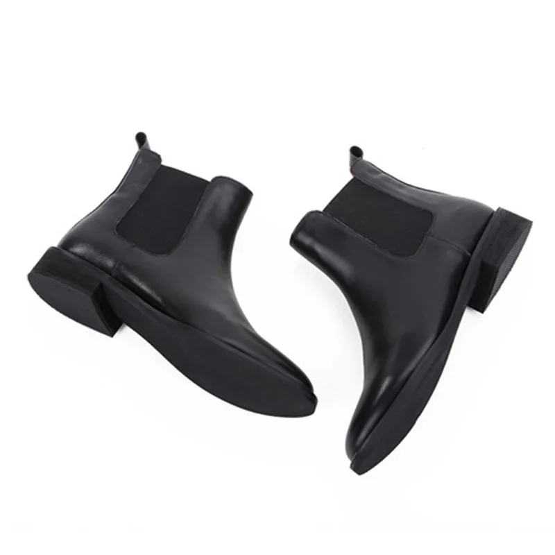 

YAERNI Women Ankle Boots Genuine Cow Soft Leather 2017 Autumn Winter Black Square Heel 3 cm Low Heels Round toe Shoes