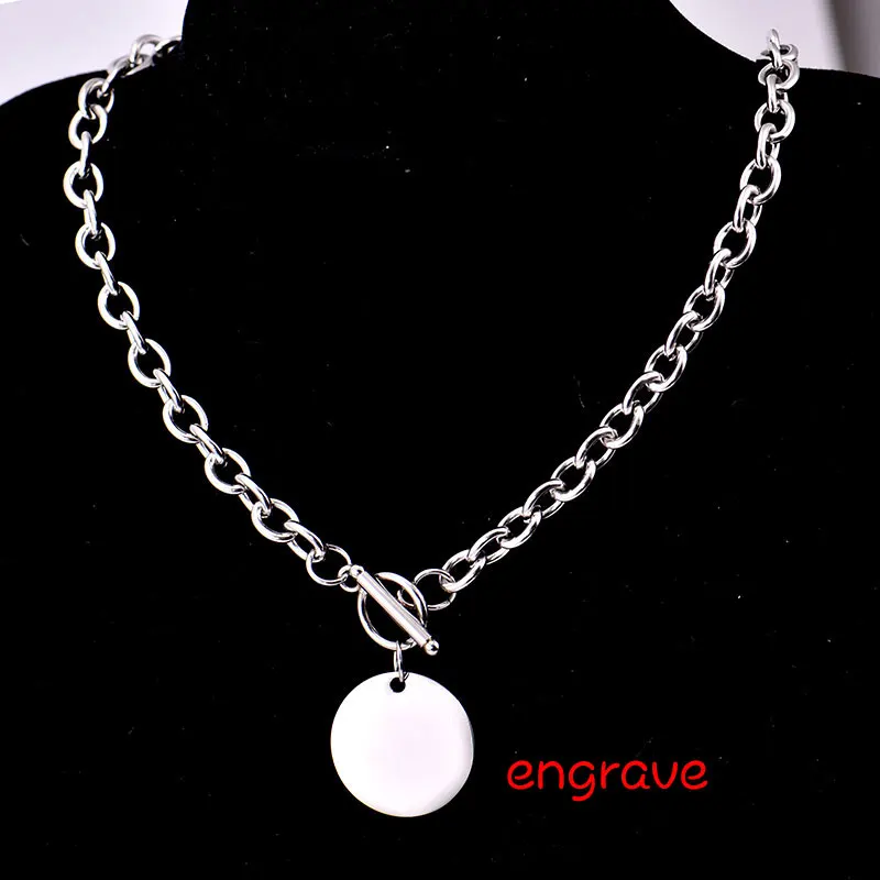Rivca Wholesale Stainless Steel jewelry set chain custom OT clasp Necklace Bracelet for women man engrave round charm | Украшения и