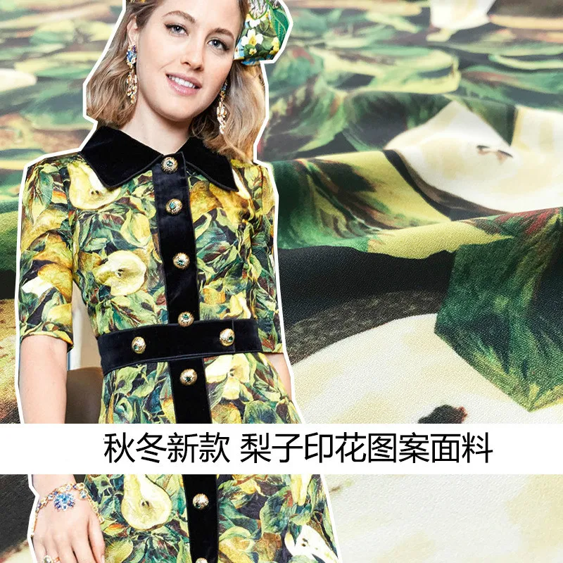 

Autumn and winter new printed fabric D Pear printing pattern handmade DIY clothing cloth 145cm wide dress coat fashion cloth