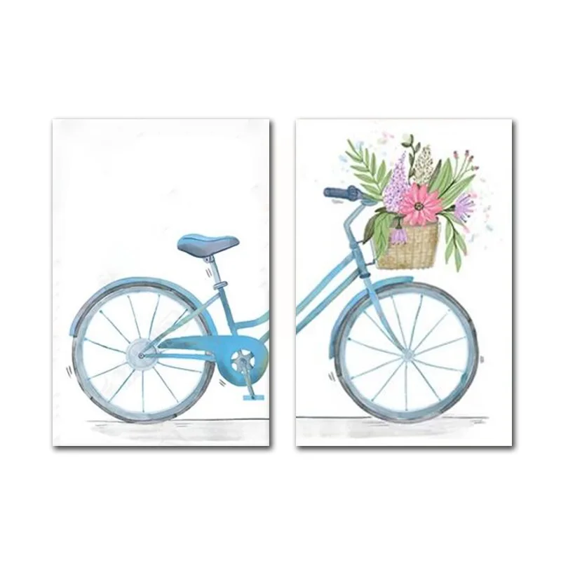 

Nordic Poster Simple Small Fresh Bicycle Flower Canvas Painting Modular Art Prints Wall Pictures for Girl's Room Decoration