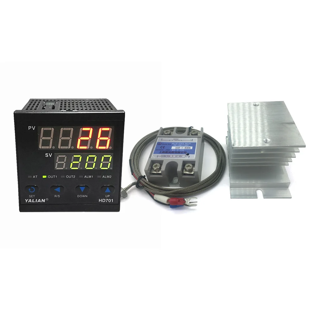 high quality digital temperature regulator pid controller two lines display+Max 40A SSR+2M k thermocouple+heat sink | Инструменты