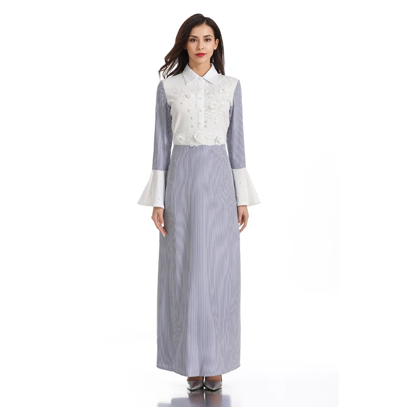Vestidos Дубай Кафтан платье в полоску абайя, арабское женские мусульманские платья Рамадан Восточный халат из марокена платья хиджаб одеяние мусульмане Femme