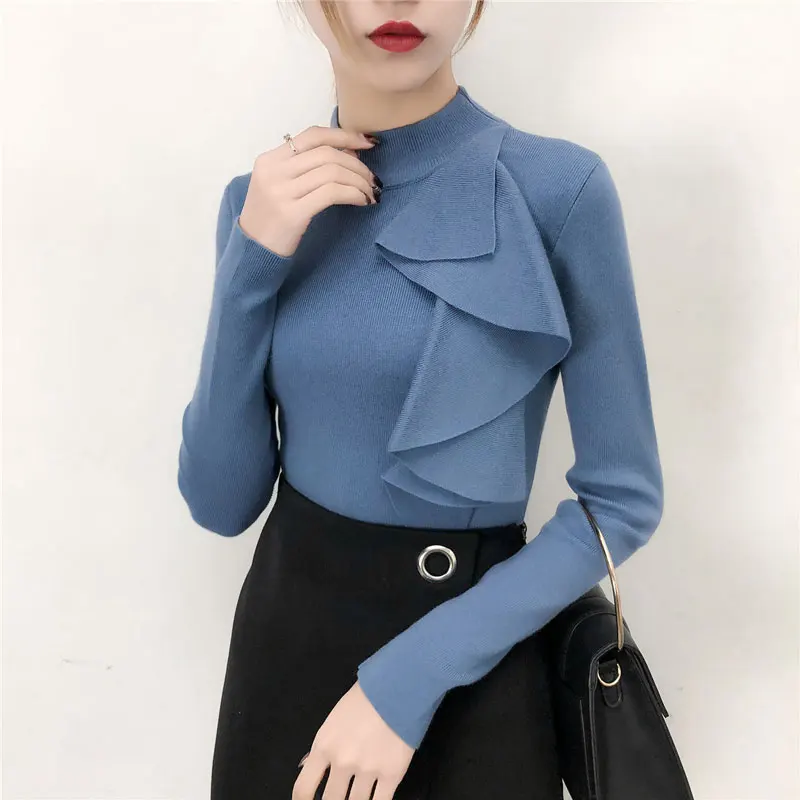 2018 Корейская версия Осень и зима сплошной цвет дикий полувысокий воротник свитер