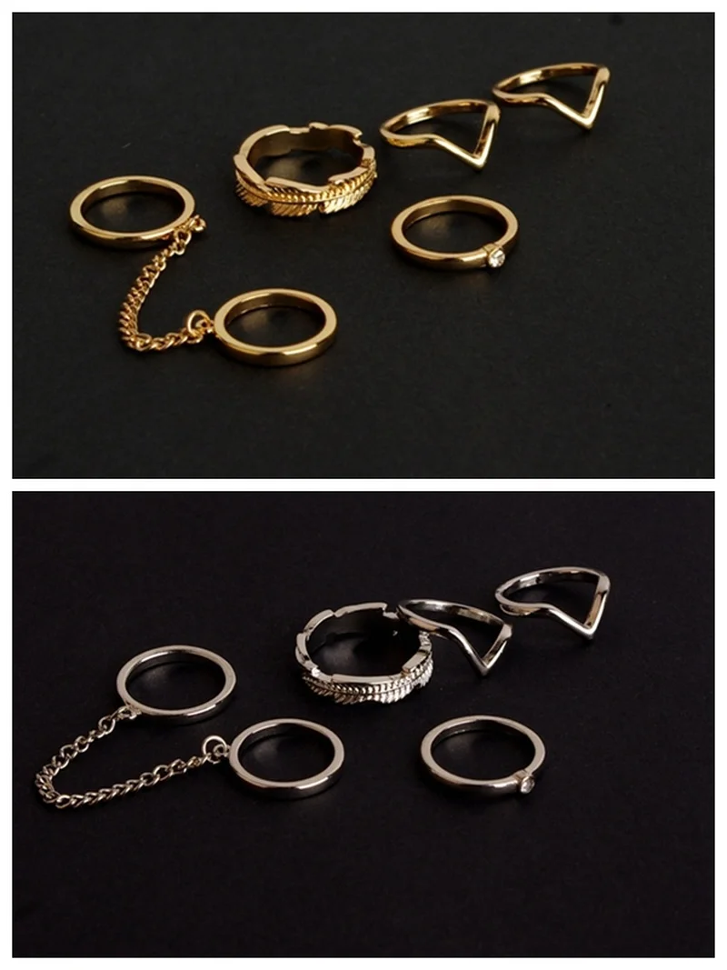 ASHMITA 2019 5PCS Gold Studded Leaf And V-shaped Joint Ring Gift For Women Men New Fashion Jewelry Rings Anniversary | Украшения и